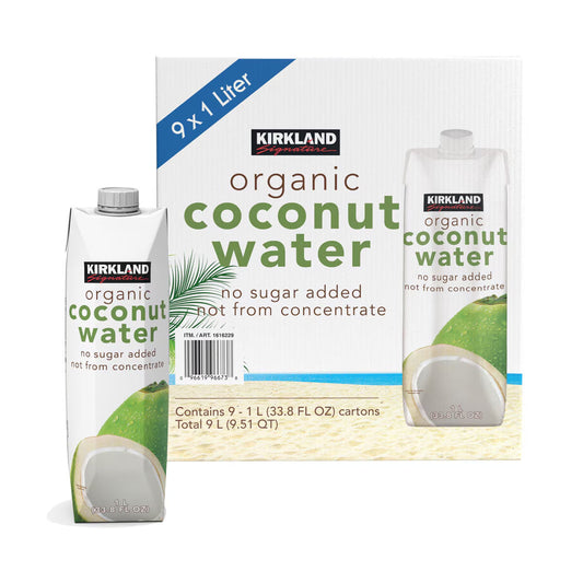 Kirkland Signature Organic Coconut Water No Added Sugar, 9 X 1L