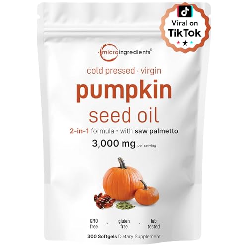 Pumpkin Seed Oil with Saw Palmetto, 3000mg Per Serving, 300 Softgels | Cold Pressed, Pure Virgin Oil, Essential Fatty Acids & Phytosterols | Supports Hair, Urinary, Bladder & Prostate Health | Non-GMO