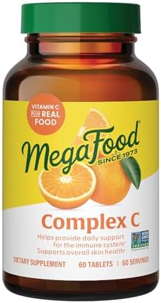 MegaFood Complex C - Vegan Immune Support Supplement with Vitamin C 250 mg, Made with Real Food Including Orange, Cranberry & Brown Rice, Gluten-Free, Kosher - 30 Tablets, 30 Servings