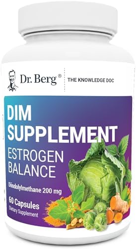 Dr. Berg DIM Supplement Estrogen Balance - Original Estrogen Supplement for Women with Diindolylmethane for Menstrual Symptoms & Menopause Relief & Black Pepper for Enhanced Absorption - 60 Capsules