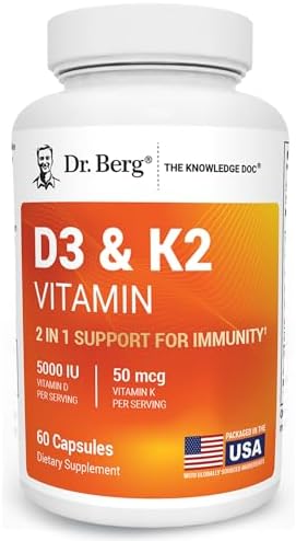Dr. Berg's Vitamin D3 K2 w/MCT Oil - Includes 5,000 IU of Vitamin D3, 50 mcg MK7 Vitamin K2, Purified Bile Salts, Zinc & Magnesium for Ultimate Absorption - K2 D3 Vitamin Supplement - 60 Capsules