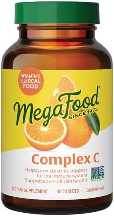 MegaFood Complex C - Vegan Immune Support Supplement with Vitamin C 250 mg, Made with Real Food Including Orange, Cranberry & Brown Rice, Gluten-Free, Kosher - 30 Tablets, 30 Servings