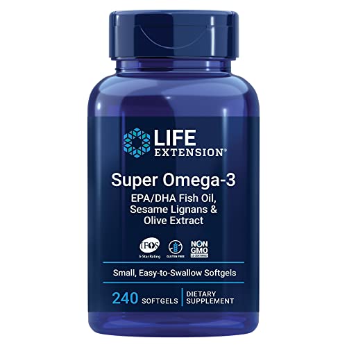 Life Extension Super Omega-3 EPA/DHA Fish Oil, Easy to Swallow 240 Softgels