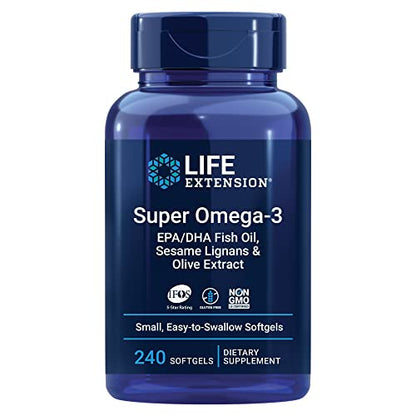 Life Extension Super Omega-3 EPA/DHA Fish Oil, Easy to Swallow 240 Softgels