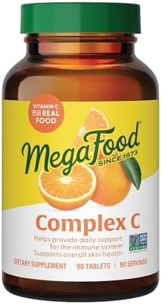MegaFood Complex C - Vegan Immune Support Supplement with Vitamin C 250 mg, Made with Real Food Including Orange, Cranberry & Brown Rice, Gluten-Free, Kosher - 30 Tablets, 30 Servings