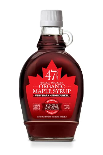 47° North Canadian Organic Maple Syrup Very Dark, 250g, Single Source, Grade A, Gluten Free, Vegan, Organic Maple Syrup, Strong Flavour for Pancakes & More