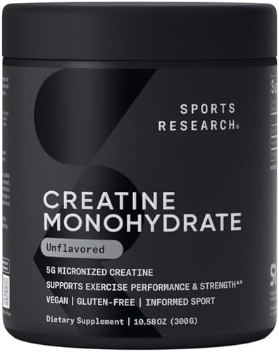 Sports Research® Creatine Monohydrate Capsules - May Support Workout Recovery, Lean Muscle gain, Performance and Strength* - Non-GMO, Vegan Certified - 5g per Servings - 30 Servings