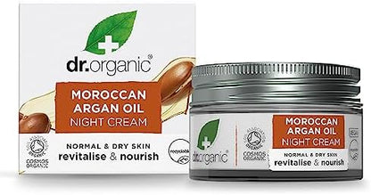 Dr Organic Moroccan Argan Oil Night Cream, Moisturising, Natural, Vegan, Cruelty Free, Paraben & SLS Free, Plastic Free, Recycled & Recyclable, Certified Organic, 50 ml