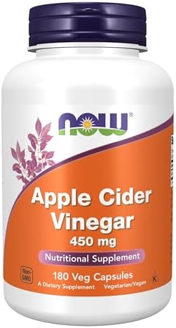 NOW Foods Supplements, Apple Cider Vinegar 450 mg, Derived from Fermentation of Sweet Apple Cider, 180 Veg Capsules