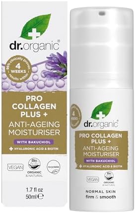 Dr. Organic Pro Collagen Plus Anti-Ageing Moisturizer with Black Pearl, Hyaluronic Acid & Biotin | 50ml | Firm & Smooth | All Skin Types | Vegan, Organic, Natural, Paraben & SLS-Free