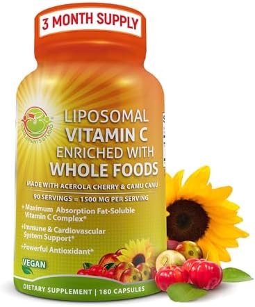 Whole Food Vitamin C Complex - 1450mg Organic Berries - 675 mg Vitamin C per Serving, High-Potency Antioxidant & Immune Support with Acerola, Amla and Natural Bioflavonoids - Vegan, Non-GMO, 120 Count