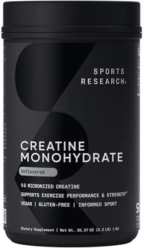 Sports Research® Creatine Monohydrate Capsules - May Support Workout Recovery, Lean Muscle gain, Performance and Strength* - Non-GMO, Vegan Certified - 5g per Servings - 30 Servings
