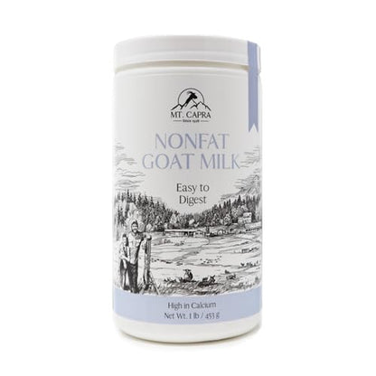 Mt. Capra Non-Fat Goat Milk | Powder from Non-GMO, Grass-Fed Goats, Creamy, Great Tasting, Easy to Digest, A2 Milk | 16 Servings - 1 Pound