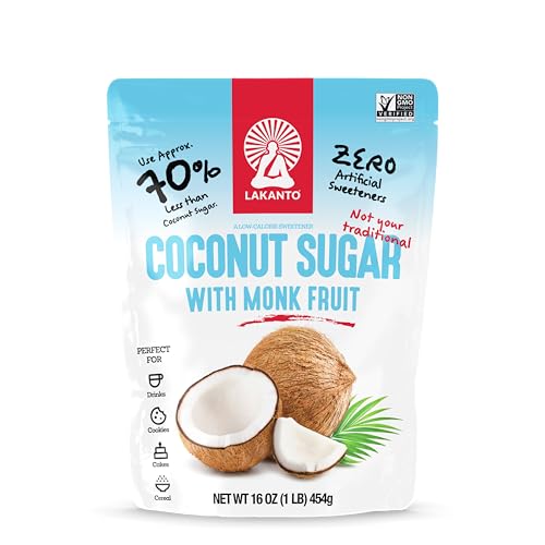 Lakanto Cane Sugar with Monk Fruit Sweetener - Reduced Sugar for Coffee, Tea, Cooking, Baking, Sauces, Smoothies, Oatmeal, Drinks, Jams, Syrup, Protein Shakes (1 lb)