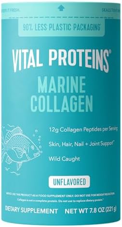 Vital Proteins Marine Collagen Peptides Powder Supplement for Skin Hair Nail Joint - Hydrolyzed Collagen - 12g per Serving - 7.8 oz Canister
