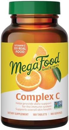 MegaFood Complex C - Vegan Immune Support Supplement with Vitamin C 250 mg, Made with Real Food Including Orange, Cranberry & Brown Rice, Gluten-Free, Kosher - 30 Tablets, 30 Servings