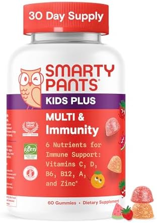 SmartyPants Kids Multivitamin & Immunity Gummies: Vitamins C, D, B6, B12, A, and Zinc for Immune Support, Biotin, Iodine, Gluten Free, Two Fruit Flavors, 60 Count (30 Day Supply)