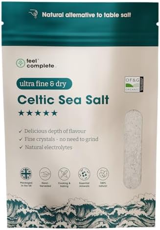 Feel Complete | 800g Ultra Fine & Dry Celtic Sea Salt Powder | No Need To Grind | Organic Approved | Essential Minerals & Electrolytes | Natural Alternative to Table Salt | Lab Tested