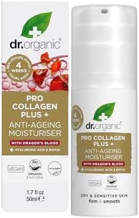 Dr. Organic Pro Collagen Plus Anti-Ageing Moisturizer with Black Pearl, Hyaluronic Acid & Biotin | 50ml | Firm & Smooth | All Skin Types | Vegan, Organic, Natural, Paraben & SLS-Free