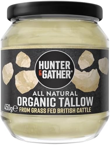 Hunter & Gather Organic Beef Tallow from Grass Fed British Cows 300g | Gluten Free, Seed Oil Free | Keto, Low Carb, Paleo I Ancestrally Inspired Nutrition I Simply 1 Ingredient I Glass Jar