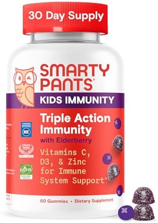 SmartyPants Kids Multivitamin & Immunity Gummies: Vitamins C, D, B6, B12, A, and Zinc for Immune Support, Biotin, Iodine, Gluten Free, Two Fruit Flavors, 60 Count (30 Day Supply)