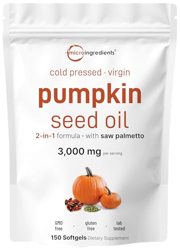 Pumpkin Seed Oil with Saw Palmetto, 3000mg Per Serving, 300 Softgels | Cold Pressed, Pure Virgin Oil, Essential Fatty Acids & Phytosterols | Supports Hair, Urinary, Bladder & Prostate Health | Non-GMO