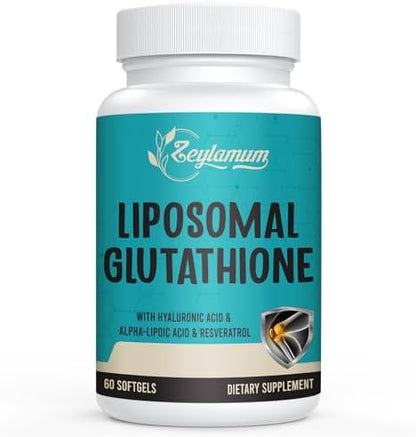 2400 MG Liposomal Glutathione Softgels, Max Absorption, Active Form L-Glutathione Reduced (GSH), with Hyaluronic Acid, Resveratrol, Master Antioxidants for Detox, Brain, Immune System, 60 Softgels