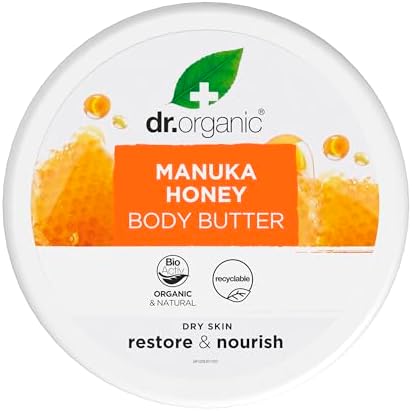 Dr Organic Manuka Honey Body Butter, Moisturising, Dry Skin, Mens, Womens, Natural, Vegetarian, Cruelty-Free, Paraben & SLS-Free, Organic, 200ml