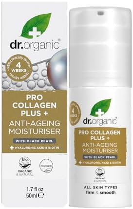 Dr. Organic Pro Collagen Plus Anti-Ageing Moisturizer with Black Pearl, Hyaluronic Acid & Biotin | 50ml | Firm & Smooth | All Skin Types | Vegan, Organic, Natural, Paraben & SLS-Free