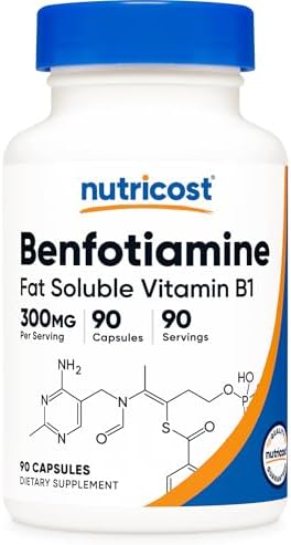 Nutricost Benfotiamine 300mg, 90 Capsules, Fat Soluble Vitamin B1, GMO-Free | Gluten Free, Vegetarian Friendly