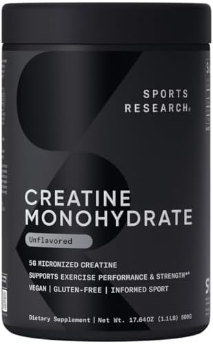 Sports Research® Creatine Monohydrate Capsules - May Support Workout Recovery, Lean Muscle gain, Performance and Strength* - Non-GMO, Vegan Certified - 5g per Servings - 30 Servings