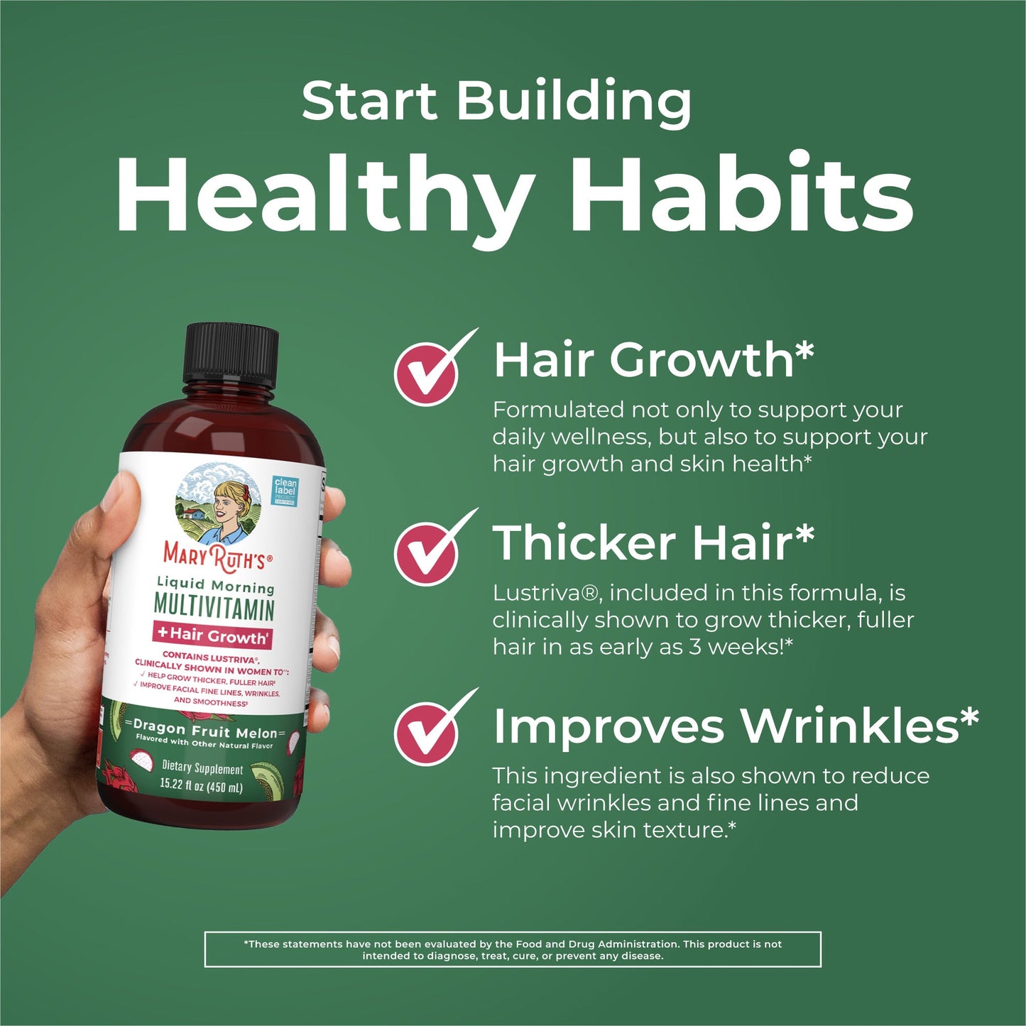 Liquid Morning Multivitamin + Hair Growth (Dragon Fruit Melon) 15.22oz