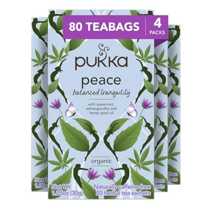 Pukka Peace Organic Tea Bags, Herbal Tea with Spearmint, Ashwagandha, and Hemp Seed Oil, Perfect for Balanced Tranquility, Caffeine Free, 80 Total Tea Bags.