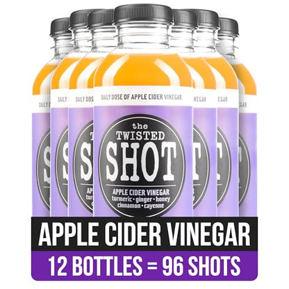 The Twisted Shot | Organic Apple Cider Vinegar Wellness Shots with Ginger, Turmeric, Honey, Cinnamon and Cayenne | Digestion, Immunity and Gut Health Support | Ready to Drink | , 2 oz Mini Bottles