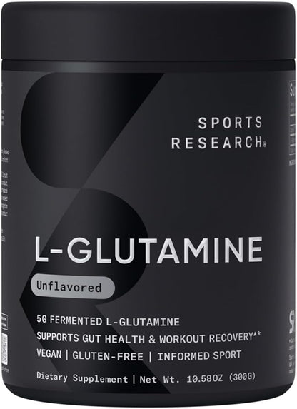 Sports Research L-Glutamine - Workout Recovery, Immune Health & Gut Health Support - 5 G Per Serving - 17.64 Oz