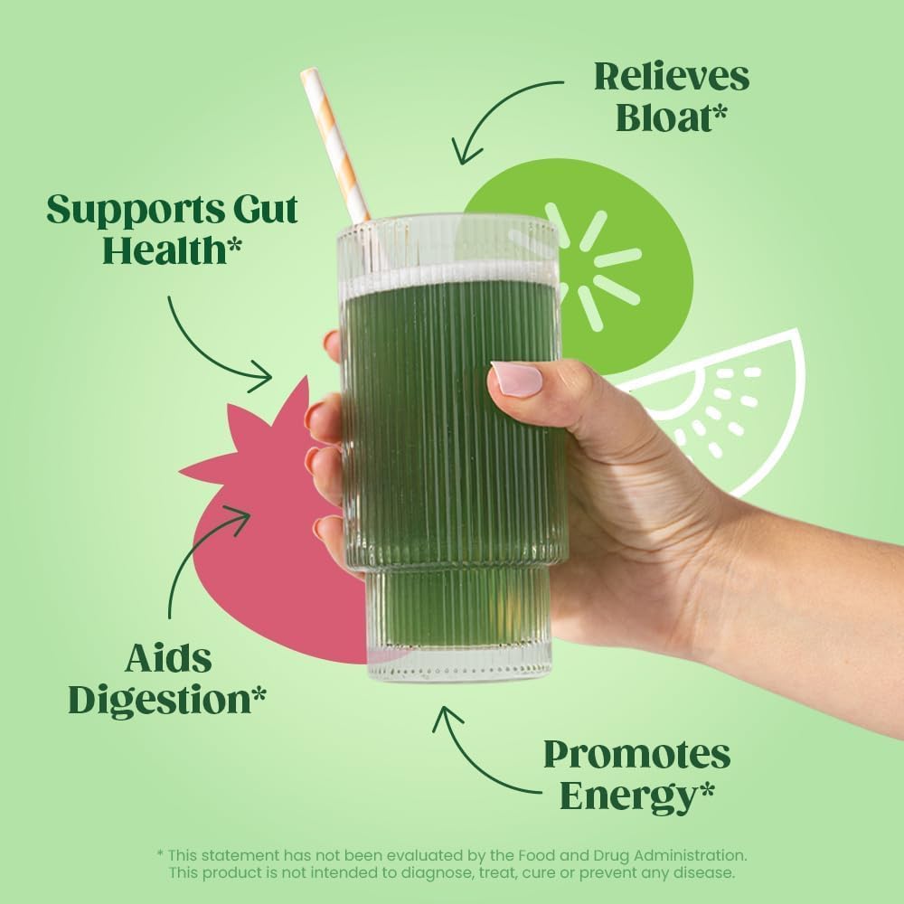 Bloom Nutrition Greens and Superfoods Powder for Digestive Health, Greens Powder, Digestive Enzymes, Probiotics, Spirulina, Chlorella for Bloating & Gut Support, Green Juice, 30 SVG, Strawberry Kiwi