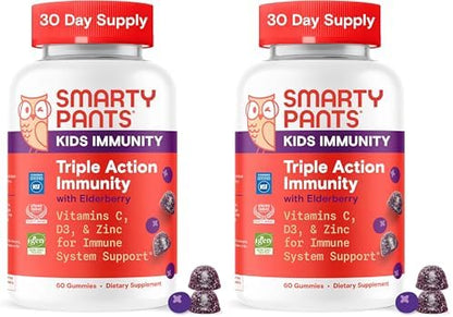 SmartyPants Kids Multivitamin & Immunity Gummies: Vitamins C, D, B6, B12, A, and Zinc for Immune Support, Biotin, Iodine, Gluten Free, Two Fruit Flavors, 60 Count (30 Day Supply)