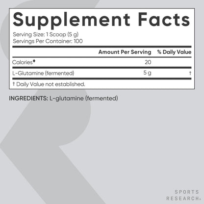 Sports Research L-Glutamine - Workout Recovery, Immune Health & Gut Health Support - 5 G Per Serving - 17.64 Oz