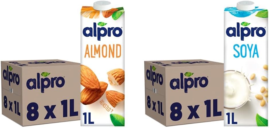 Alpro Almond Plant-Based Long Life Drink, Vegan & Dairy Free, 1L (Pack of 8)