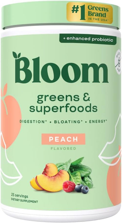 Bloom Nutrition Greens and Superfoods Powder for Digestive Health, Greens Powder, Digestive Enzymes, Probiotics, Spirulina, Chlorella for Bloating & Gut Support, Green Juice, 30 SVG, Strawberry Kiwi
