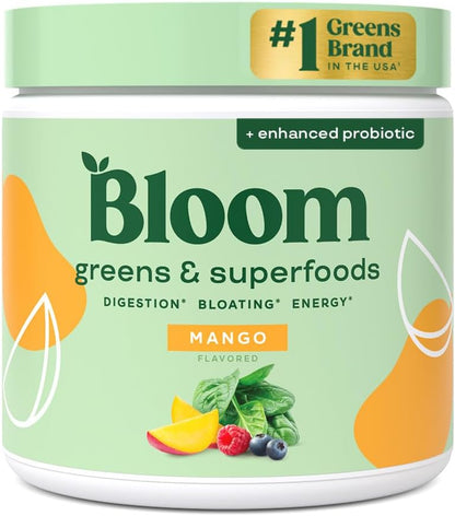 Bloom Nutrition Greens and Superfoods Powder for Digestive Health, Greens Powder, Digestive Enzymes, Probiotics, Spirulina, Chlorella for Bloating & Gut Support, Green Juice, 30 SVG, Strawberry Kiwi
