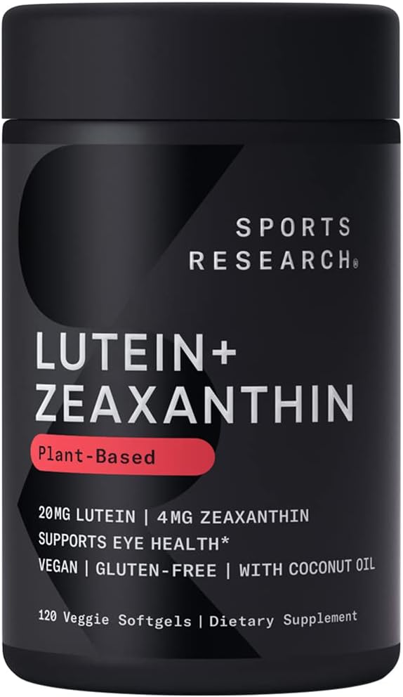 Sports Research® Lutein and Zeaxanthin Capsules - Eye Health Support Supplement Made with Lute-Gen® and Organic Coconut Oil - Vegan Friendly & Non-GMO Verified - 120 Veggie Softgels