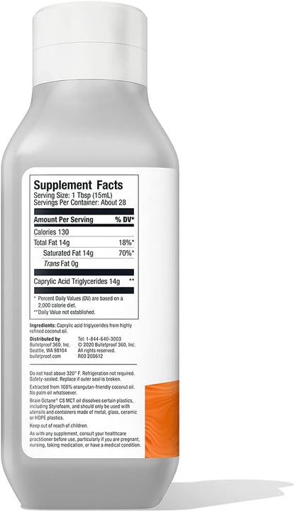 Bulletproof Coconut Brain Octane C8 MCT Oil, 16 Ounces, Premium Keto Supplement for Sustained Energy, Brain and Body Fuel, Unflavored, Add to Coffee and Smoothies, Packaging May Vary