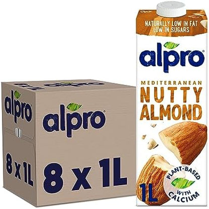 Alpro Almond Plant-Based Long Life Drink, Vegan & Dairy Free, 1L (Pack of 8)