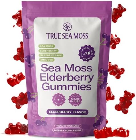 TrueSeaMoss Sea Moss Gummies with Bladderwrack & Burdock Root – Vegan Formula for Adults & Kids – Fruity Flavor – 60 Gummies (Pouch May Vary)