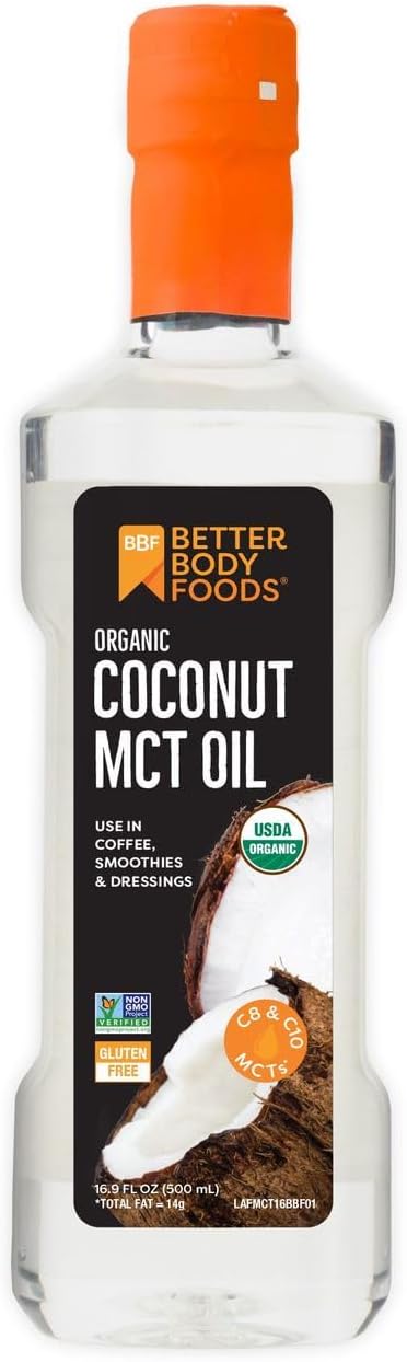 BetterBody Foods Organic Coconut MCT Oil - Energy Boosting- Keto-Friendly - C8 & C10 - Gluten Free - 16.9 oz