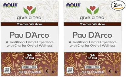 NOW Foods, Pau D'Arco Tea, A Traditional Herbal Experience, Overall Wellness, Premium Unbleached Tea Bags with No-Staples Design, 24-Count