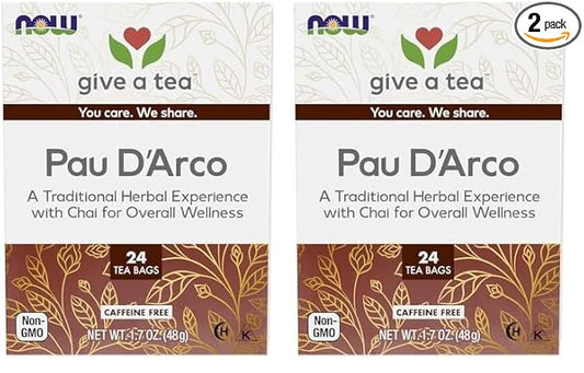 NOW Foods, Pau D'Arco Tea, A Traditional Herbal Experience, Overall Wellness, Premium Unbleached Tea Bags with No-Staples Design, 24-Count