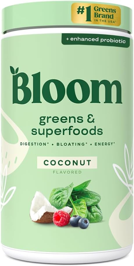 Bloom Nutrition Greens and Superfoods Powder for Digestive Health, Greens Powder, Digestive Enzymes, Probiotics, Spirulina, Chlorella for Bloating & Gut Support, Green Juice, 30 SVG, Strawberry Kiwi