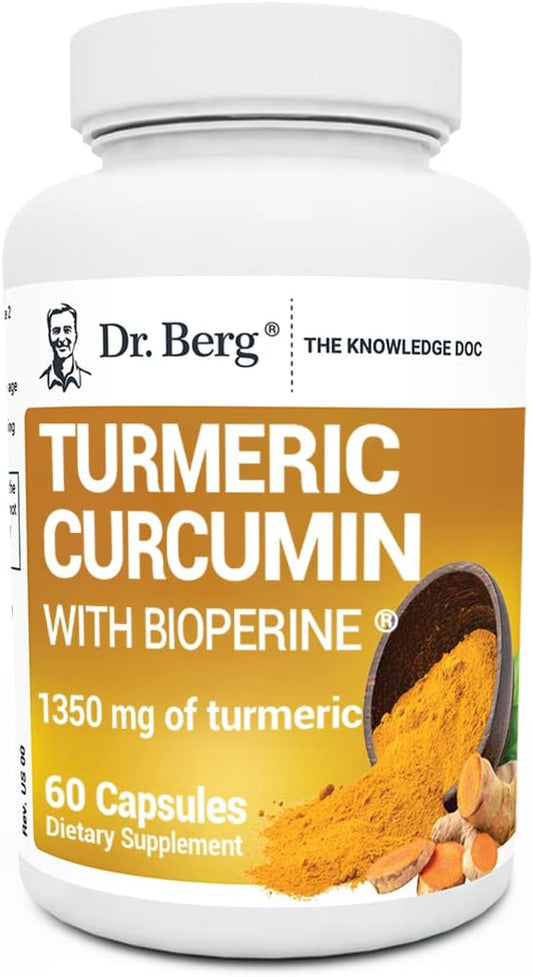 Dr. Berg (Only 2 Per Day) Turmeric Supplement with Black Pepper (BioPerine) - 1350 mg Turmeric Curcumin Supplement with 95% Curcuminoids – Turmeric Curcumin with Black Pepper – 60 Turmeric Capsules